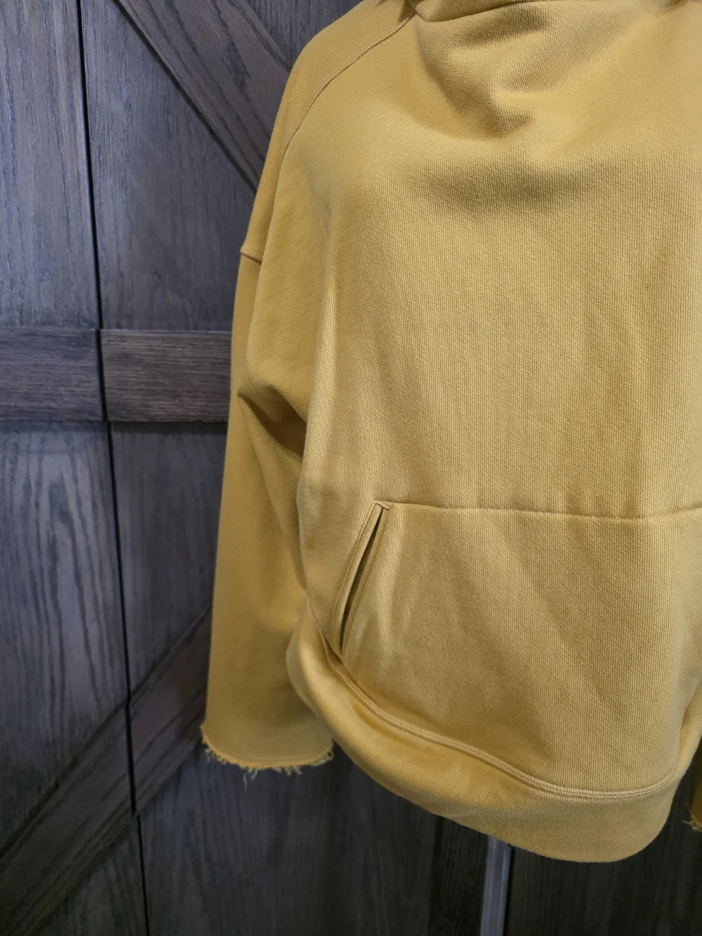 ALO Yoga Mustard Yellow Raw-Edge Hooded Sweatshirt